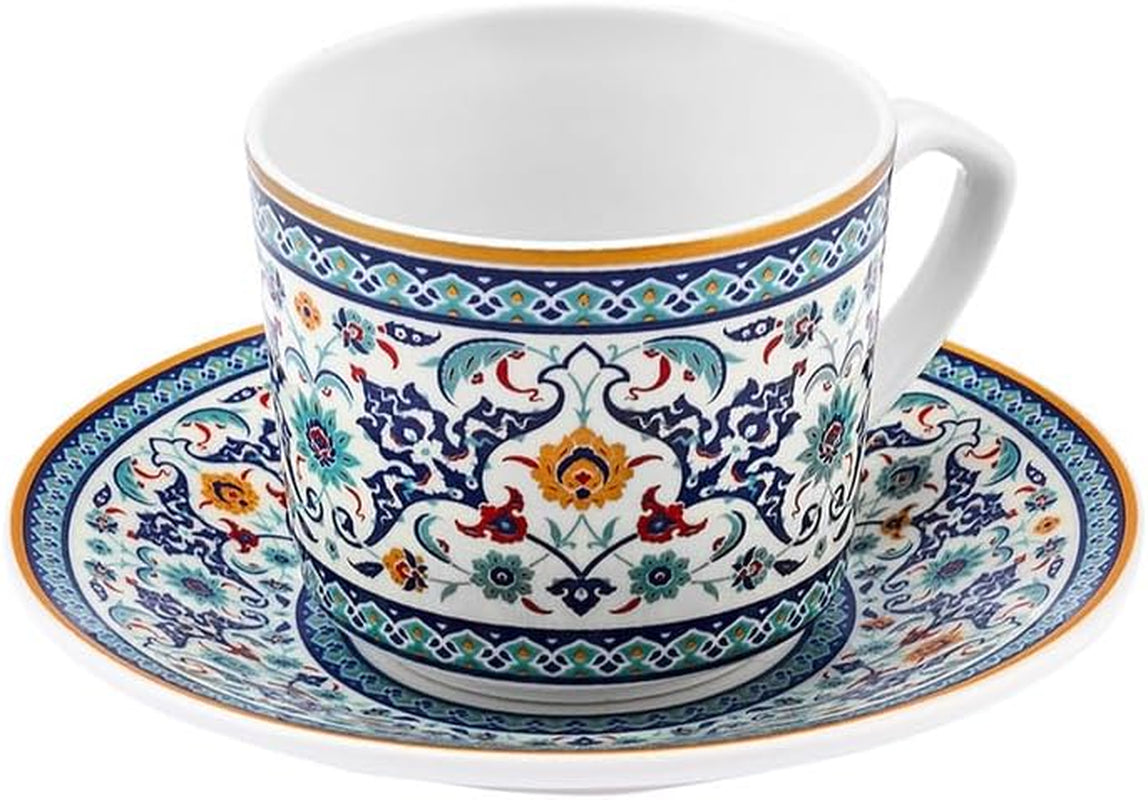 KARACA Beylerbeyi - 12 stykker tyrkisk kaffekopsæt Espressokopsæt af porcelæn med 6 underkopper 80 ml Espressokopsæt Traditionelt design - Blå