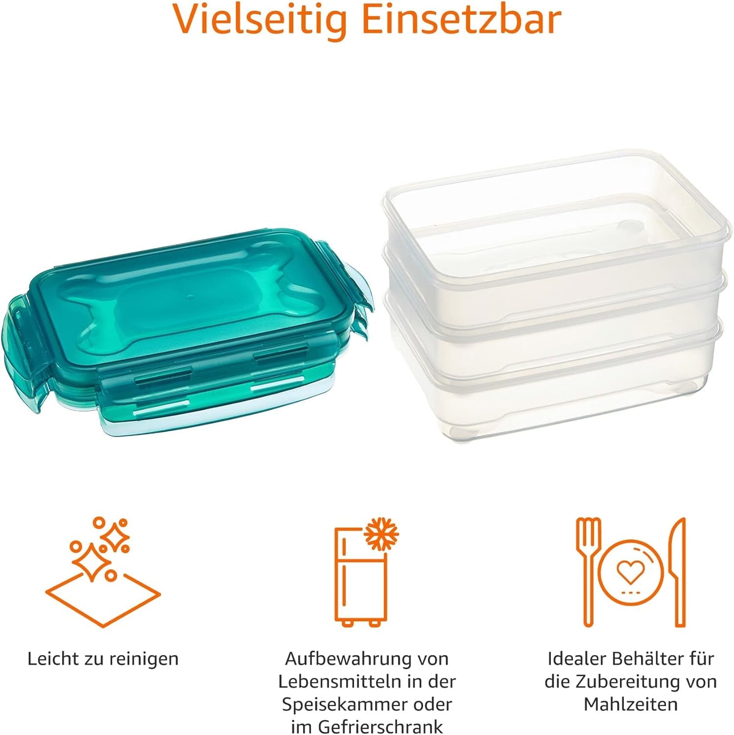 Amazon Basics frysebeholdere i et sæt, med låg, lækagesikre, stabelbare, køle/fryseskab, BPA-fri, plastik, mikrobølgeovn og opvaskemaskine, 3 x 1,2 l, klare madopbevaringsbokse Naty Shop