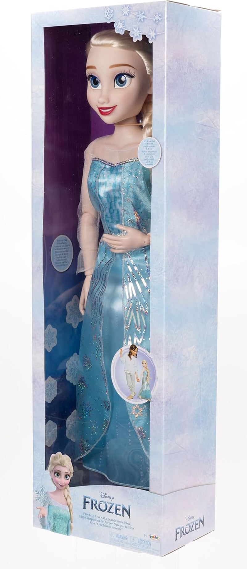Disney Frozen Playdate Elsa Giant Doll 80 cm fra Jakks Pacific Fuldt leddelt dukke med 11 artikulationspunkter Inkluderer hårbørste og tilbehør