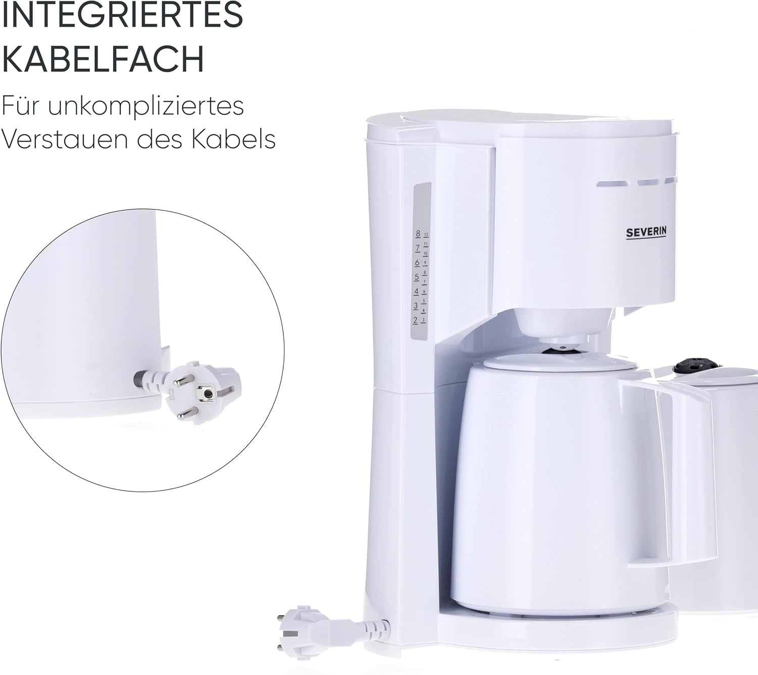 Severin espressomaskine med filter og 2 termokander, espressomaskine med låg, drypfri ophældning, lang temperatur vedligeholdelse, automatisk slukning, 1000 W, ca. 1 liter, hvid, KA 9309