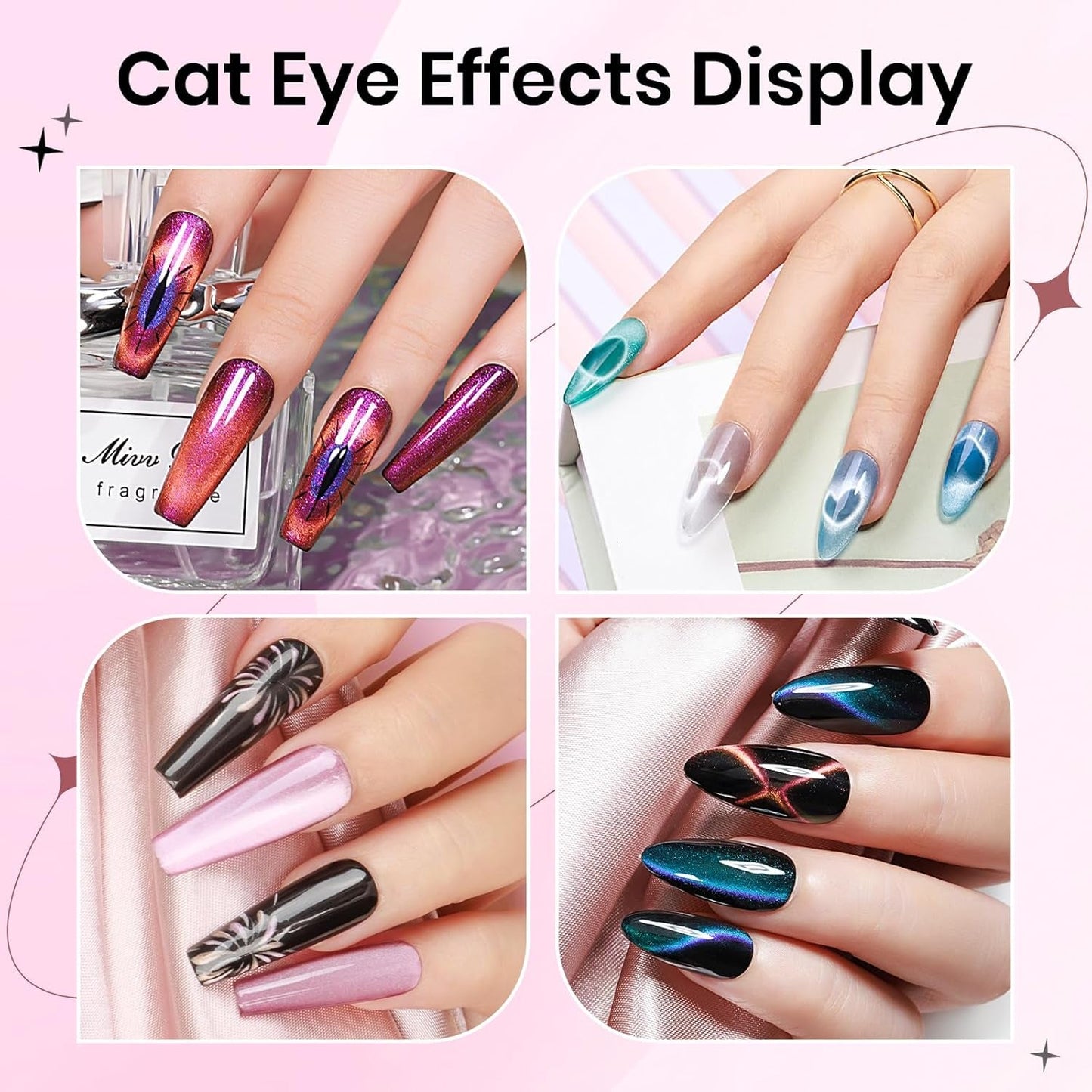 SUPWEE 5 i 1 Neglemagnetværktøj, Pink Cat Eye Magnet Für Nägel Multifunktions Magnetstift DIY Magic 3D Magnet Stick Pen Sæt Nail Art Magnet Stick Für Nail Art Diy-Zubehör
