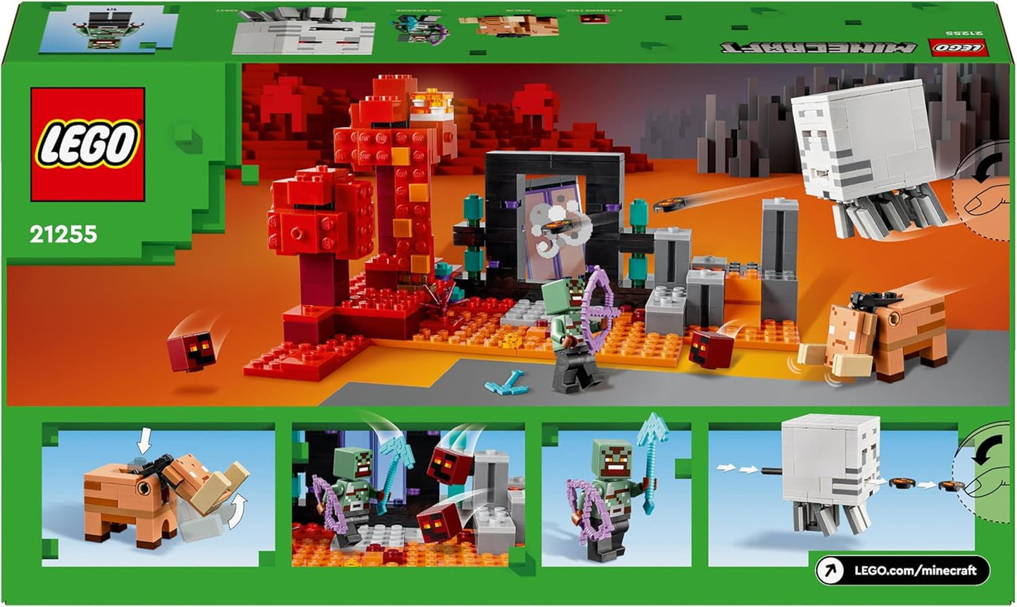 LEGO Minecraft baghold på Nether-portalen Nether-spillegetøj til børn med kampscener og legendariske figurer, inklusive spøgelsesgave til gamer drenge og piger 8 år gamle 21255 byggesæt Besuche den LEGO-Store