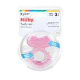 Nuby Teethe-eez blød silikonebytning | Silikonehjælpemiddel med struktureret overflade til massage af tandkød | Hygiejnisk betræk inkluderet | Pink | Fra 3 måneder