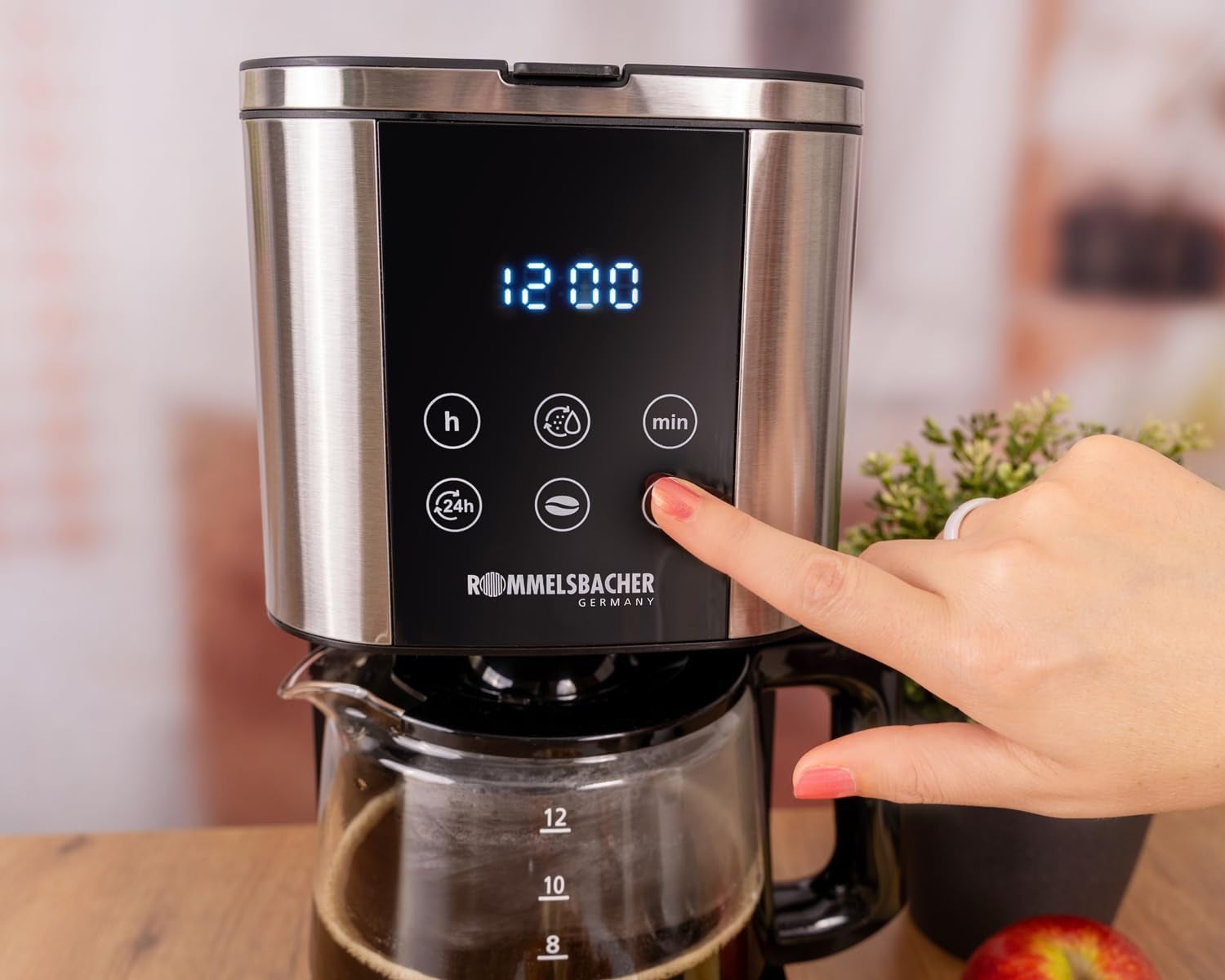 Rommelsbacher FKM 1000 filter espressomaskine - 1,5 liters vandtank til 12 kopper kaffe, glaskaraffel, udskudt start, holde varm funktion, aroma funktion, aftagelig filterholder 1x4