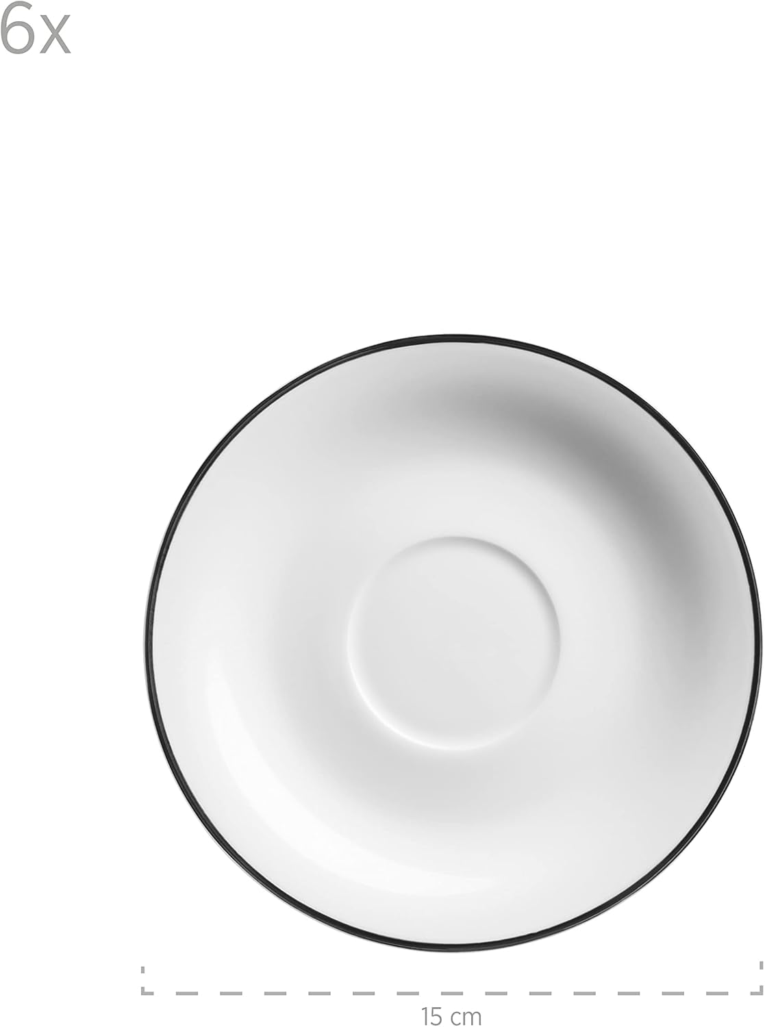 Mäser Nola Series Moderne 6-personers kaffestel Hvid med sort kant 18-delt porcelænssæt Kaffekopper Underkopper og desserttallerkener - Rundt kaffestel Kaffesæt Hvidt
