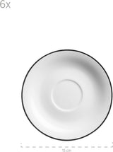 Mäser Nola Series Moderne 6-personers kaffestel Hvid med sort kant 18-delt porcelænssæt Kaffekopper Underkopper og desserttallerkener - Rundt kaffestel Kaffesæt Hvidt