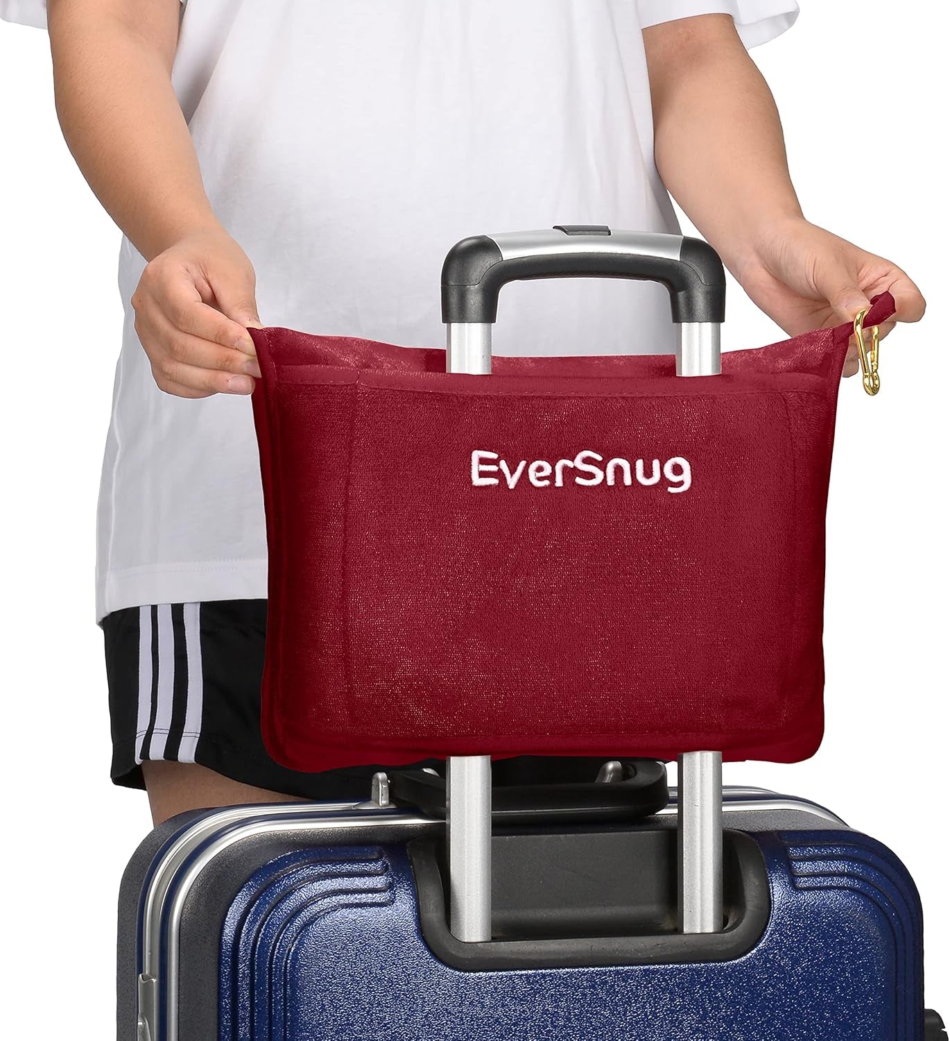 Eversnug rejsetæppe og pude - blødt 2 i 1 flytæppe med blødt lommepudebetræk, håndtaskebetræk og rygsækholder (burgunderrød) rejsepuder Naty Shop