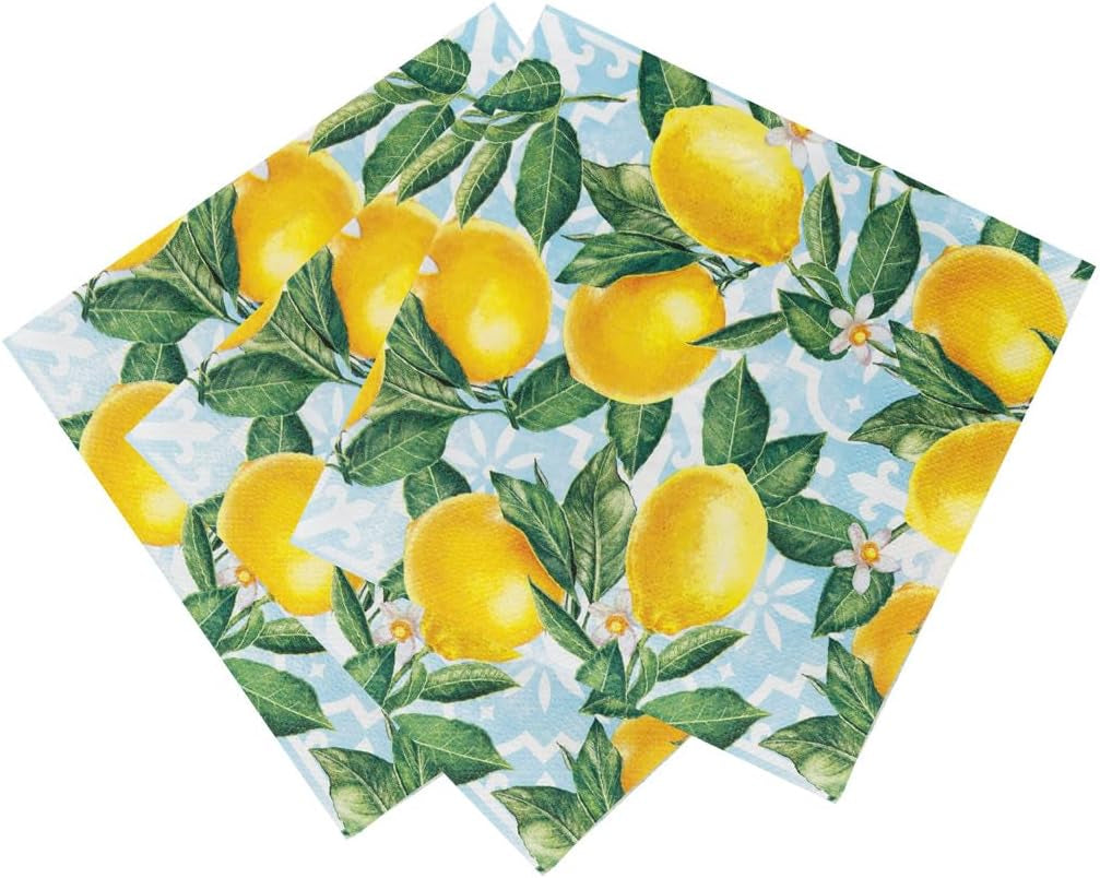 Taleborde 20 X Papirservietter Citron 20 Pack | Engangsservice med levende tema til mindeværdige sammenkomster, sommerfester, brudebrusere, frokoster, lyst