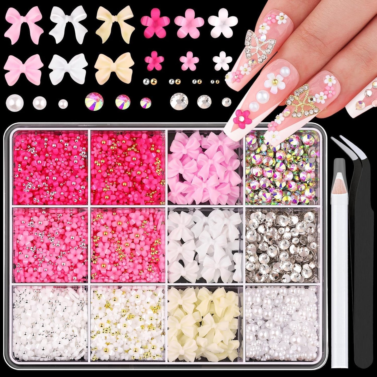 GZMAYUEN 920 stk Guld Sølv Flatback Perlen Für Nägel, Halbrunde Weiße Beige Nail Perlen, Kleine Halbrunde Flatback Perlen Für DIY Nail Art Decor