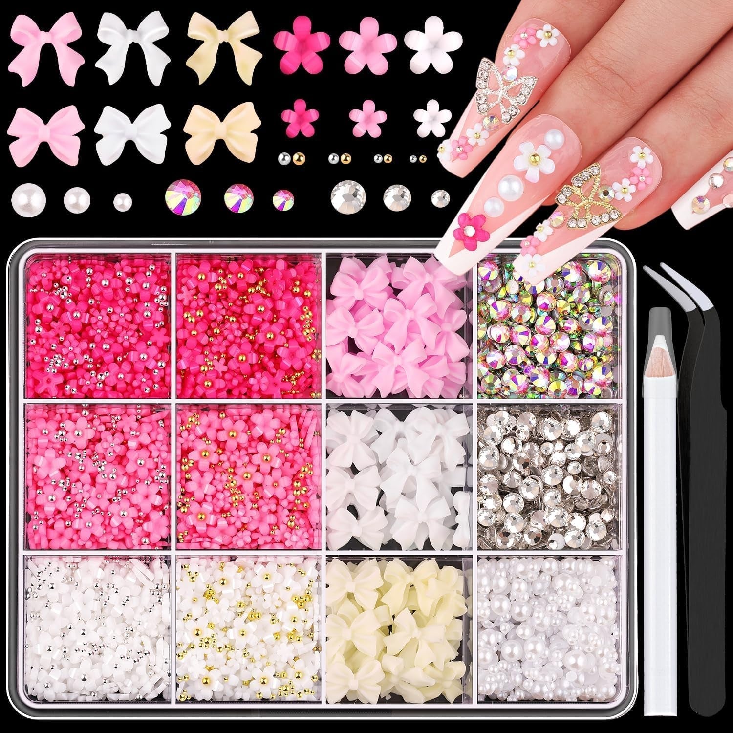 GZMAYUEN 920 stk Guld Sølv Flatback Perlen Für Nägel, Halbrunde Weiße Beige Nail Perlen, Kleine Halbrunde Flatback Perlen Für DIY Nail Art Decor
