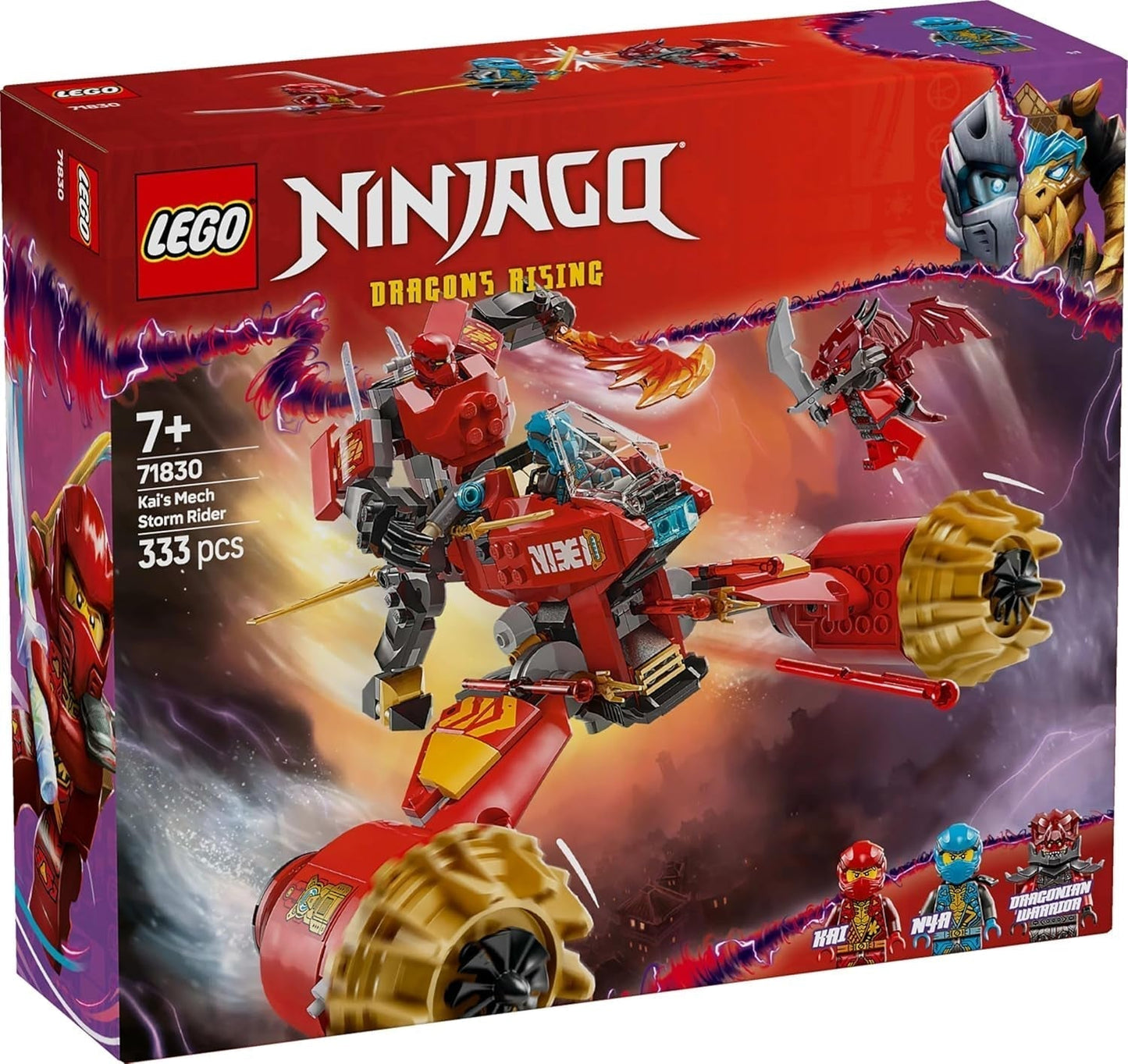 LEGO NINJAGO Kai's Storm Rider Mech - Flyvende motorcykellegetøj med 3 minifigurer - Mek med bevægeligt hoved, arme og ben - Byggelegetøj - Gave til drenge og piger i alderen 7+ 71830 Byggesæt Besuche den LEGO-Store