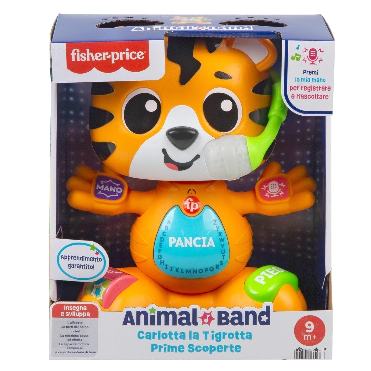 Fisher-Price pædagogisk legetøj til baby og småbørn, Beat Bande Learning & Dancing Tiger Justin med lyde og lys til babyer fra 9 måneder, italiensk version, HYL04 Baby Toys Naty Shop