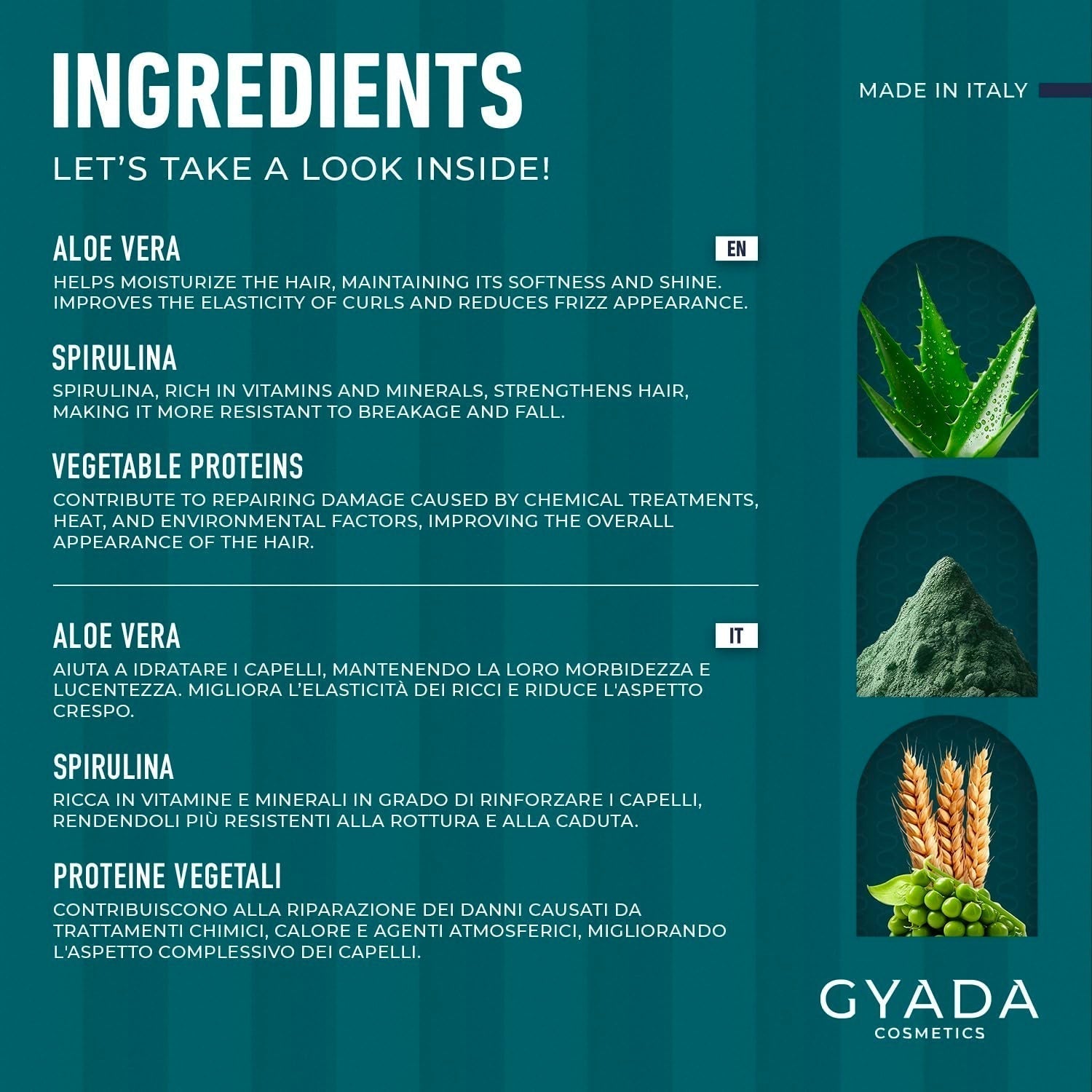 GYADA COSMETICS Spirulina hårstyrkende pakke Nærende anti-hårtab Dobbelt tips virker 250ml + bøgetræ Kam Ideel til at filtre alle hårtyper Naty Shop hårmaske