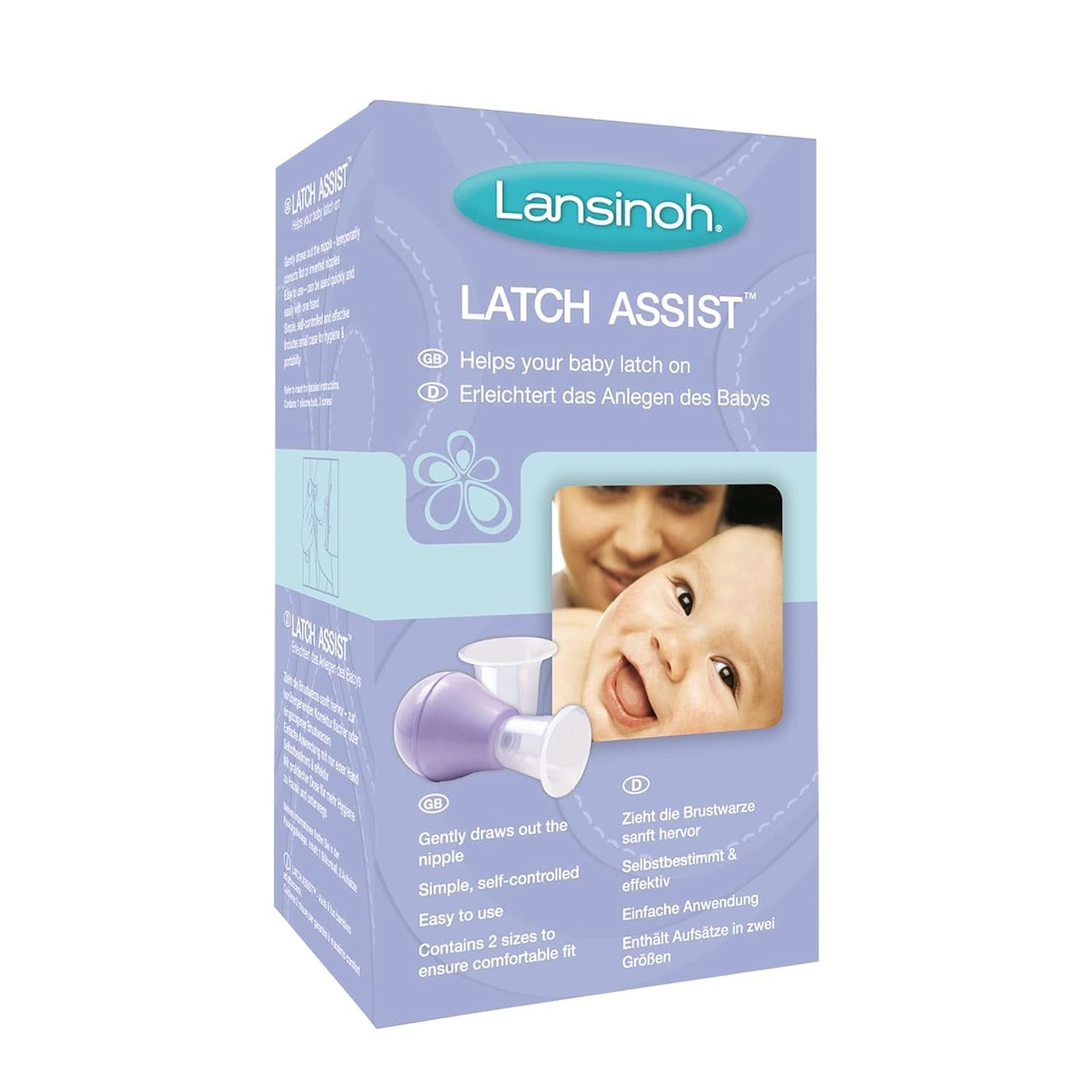 Lansinoh Latch Assist Nipple Everter med etui til ammende mødre, tilbyder midlertidig korrektion af flade eller omvendte brystvorter, 2 størrelser kegler i pakken og hygiejnisk bæretaske Amningstilbehør Bebe Naty Shop Latch Assist