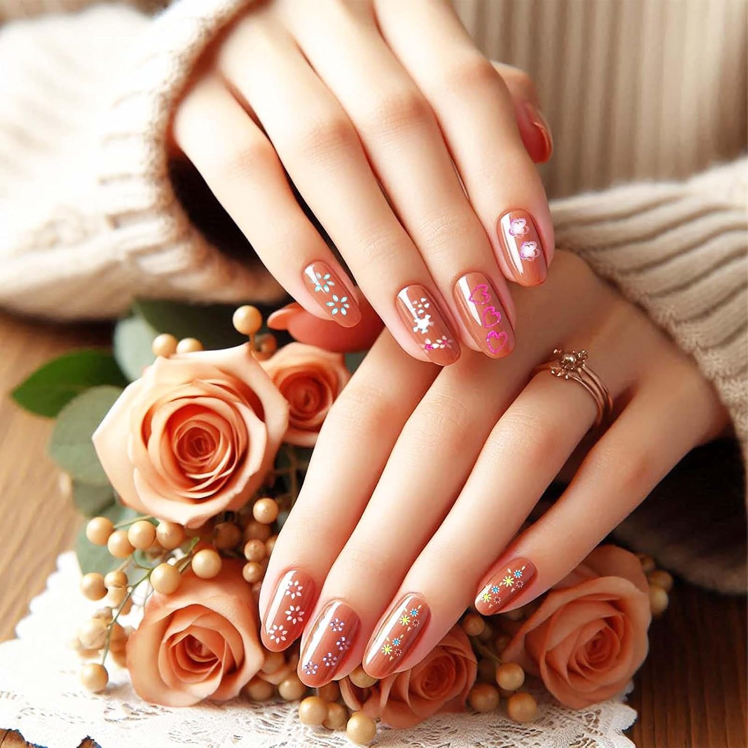 3D Nagelsticker 30 Blatt Nagelsticker Selbstklebend Blumen Blumenherzform Nageldesign Nagelsticker Nageldesign Tilbehør Nagelaufkleber Für DIY Dekoration, Maniküre, Handyhüllen