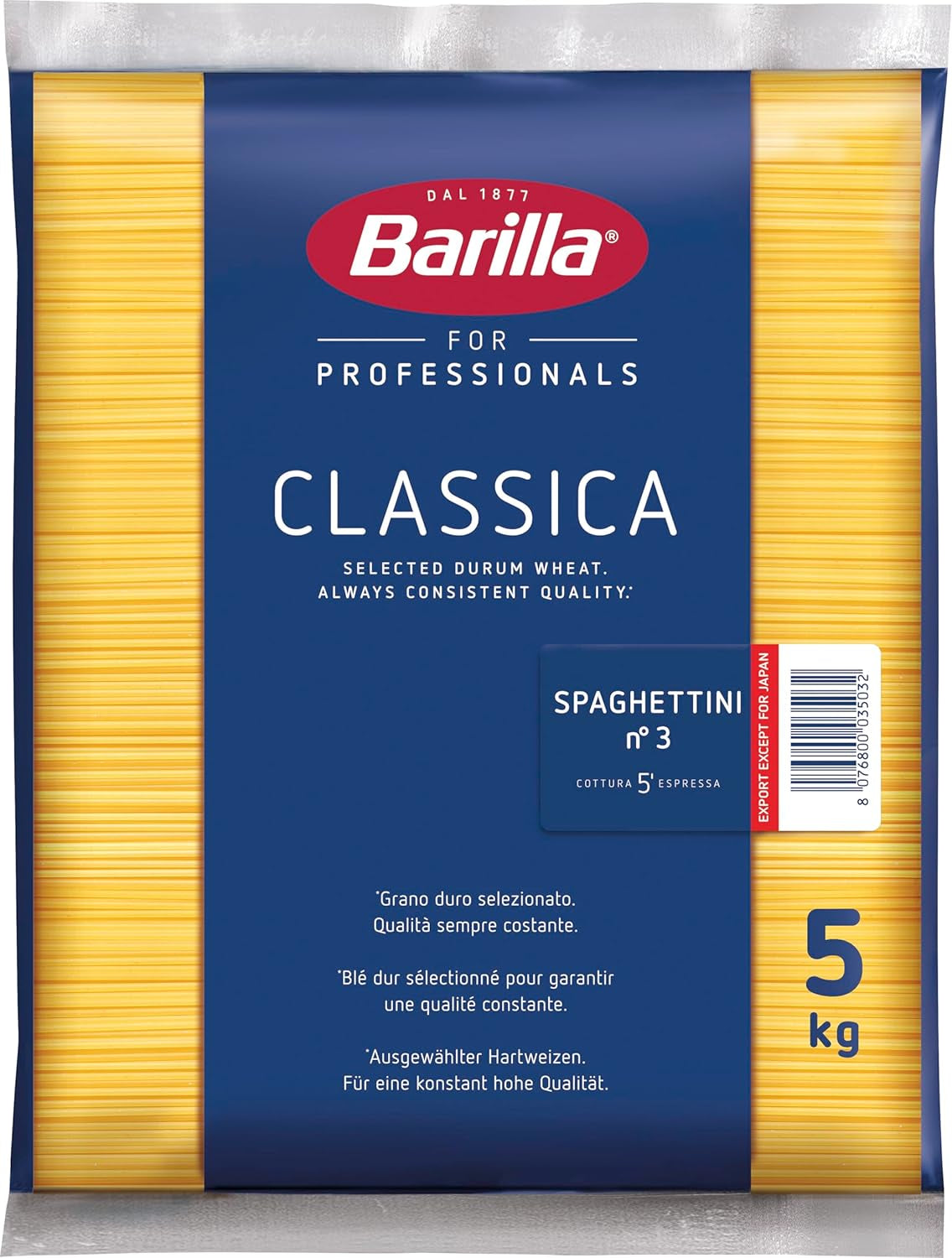 Barilla Pasta Klassische Spaghetti n.5 fra højkvalitets Hartweizen immer al dente, (1 x 500 g), smagløs