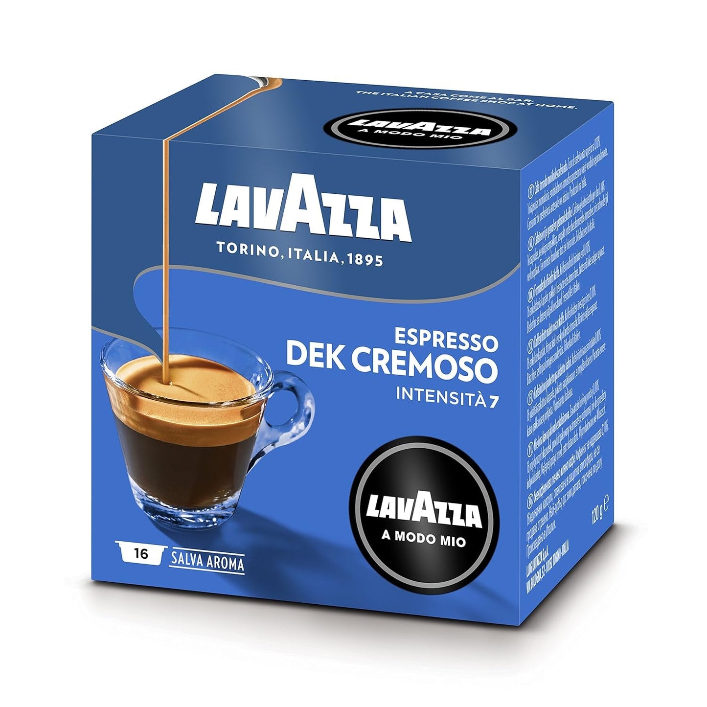 Lavazza A Modo Mio Dek Cremoso, 256 kaffekapsler, til koffeinfri espresso med aromatiske noter af mandler og canditis, 100% Arabica, intensitet 7/13, mellemristet, 16 pakker