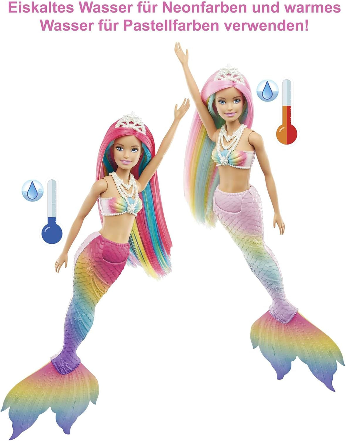 Barbie Dreamtopia Rainbow Magic Mermaid, Barbie Havfrue med regnbuehår, vandaktiveret farveskiftende dukke, 3 år gammelt legetøj, pigegave, GTF89 Naty Shop Dolls