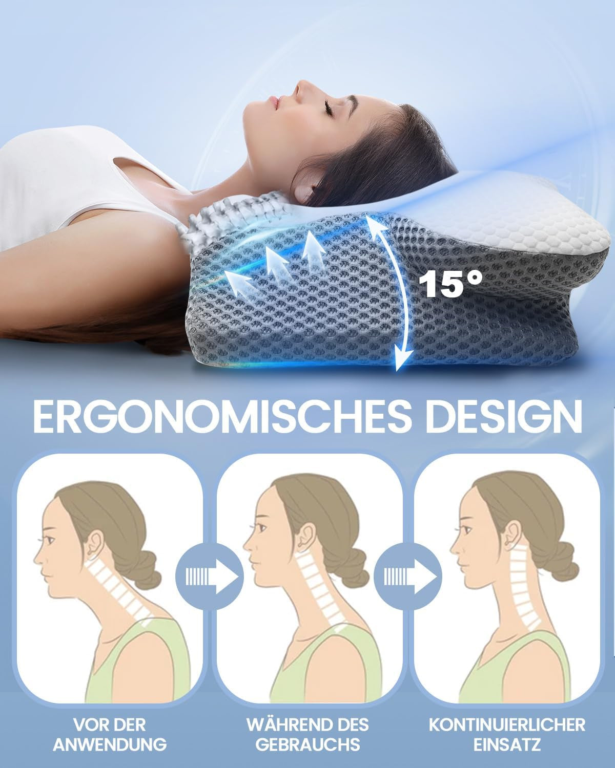 2 i 1 Nakkepude Pude Memory Foam Pude Ergonomisk ortopædisk pude 2 Sovehøjde Nakkestøttepude til side / ryg / mavestøtte Cervikal ortopædiske puder Naty Shop