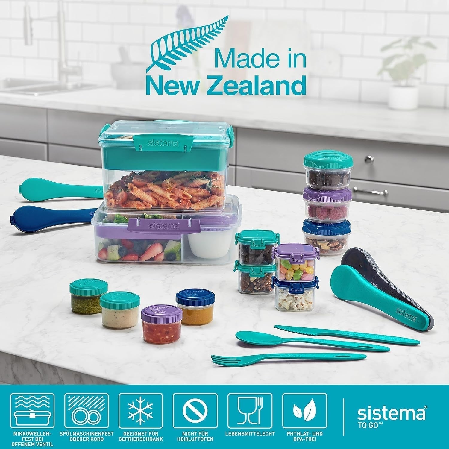 Bento Box TO GO madkassesystem med rum | 1,25 L madpakke med yoghurt/frugtbeholder | for børn og voksne l | BPA-fri Minty Teal [21685-8T], mintgrøn Naty Shop madopbevaringsbokse