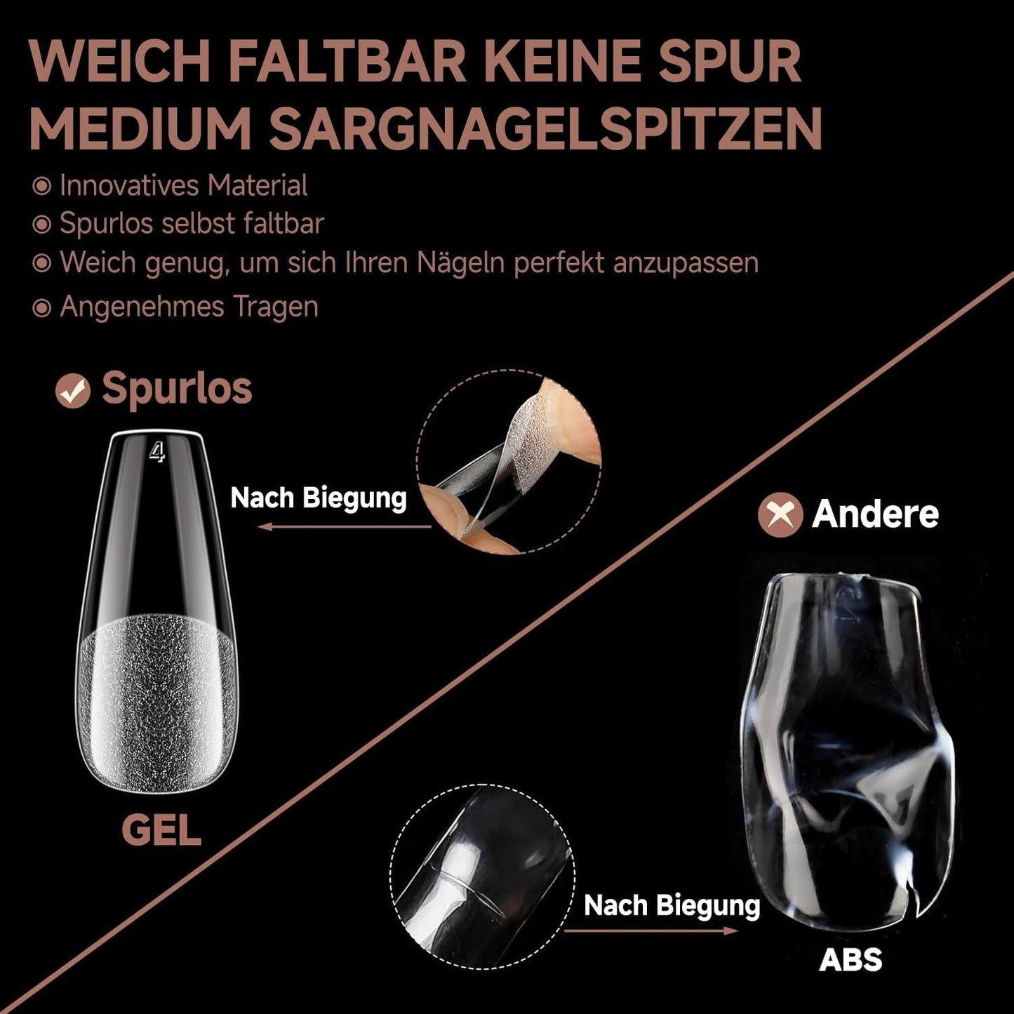 Ballerina Gel Neglespidser 216 stk. 12 Størrelser Soft Gel Negle Tips Full Cover Negle Extension Sæt Semi Matt DIY Home Art