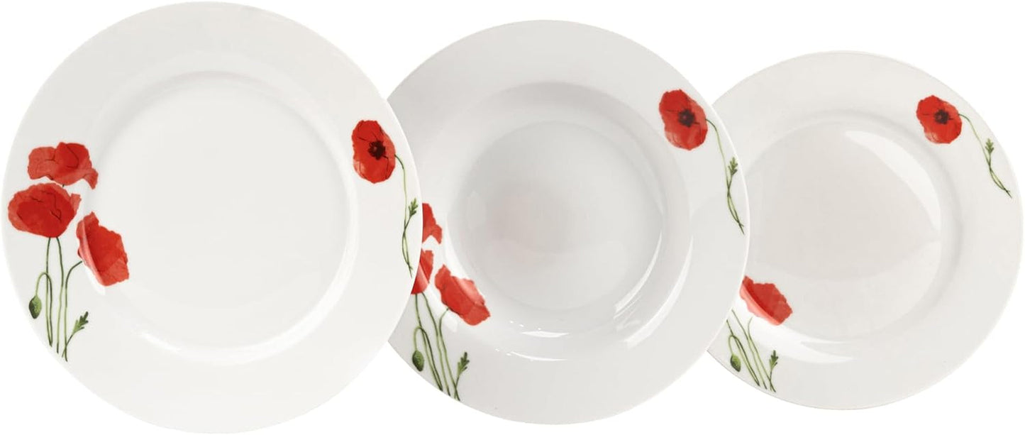 Spisesæt til 6 - 18 stykker - Porcelænsstel - Hvidt Spisesæt - Skåle- og tallerkensæt - Moderne service - Tallerkener - Bordservice - Porcelænssæt til 6