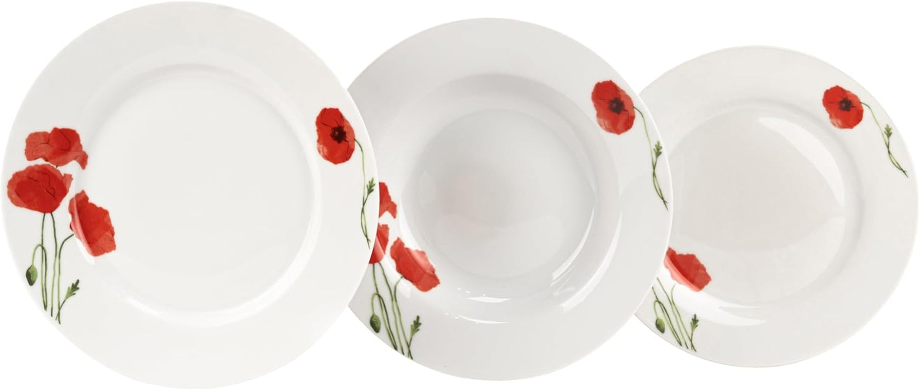 Spisesæt til 6 - 18 stykker - Porcelænsstel - Hvidt Spisesæt - Skåle- og tallerkensæt - Moderne service - Tallerkener - Bordservice - Porcelænssæt til 6