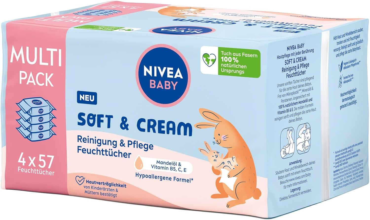 NIVEA BABY Soft & Cream vådservietter til babyer (4 x 57 stk.)