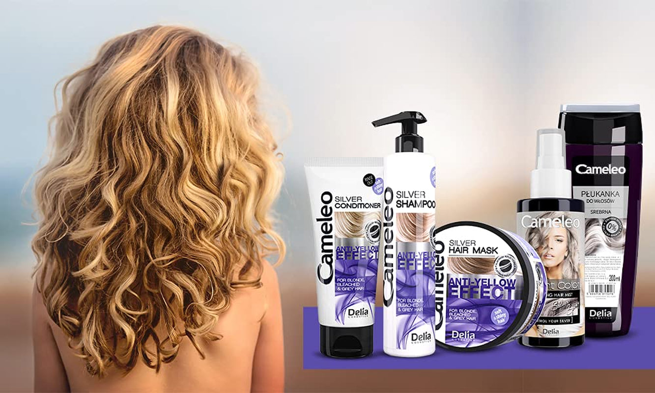 Cameleo - Sølvfarvemaske - Ingen gul effekt - Violet behandling og farvebeskyttelse til blondt, gråt, hvidt hår - Platin nuancer - UV-beskyttelse - Parabenfri - 200 ml Naty Shop hårmaske