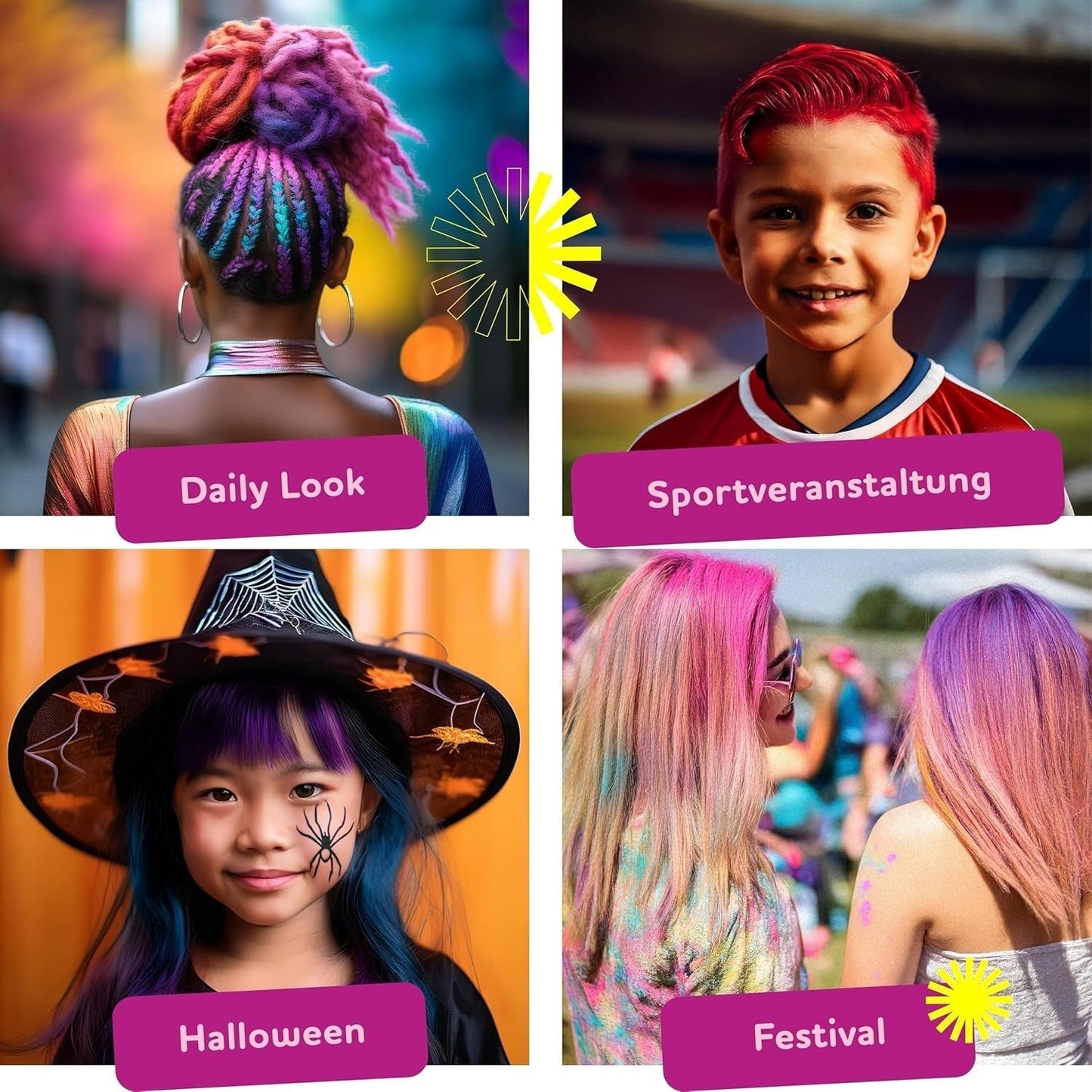 Levende 12 farver hårfarve blyanter (vogne) sæt - nem at bruge - vaskbar - midlertidig hårfarve - også til mørke hårfarver - som gave Halloween Carnival Fødselsdag Jul Hårfarve Naty Shop