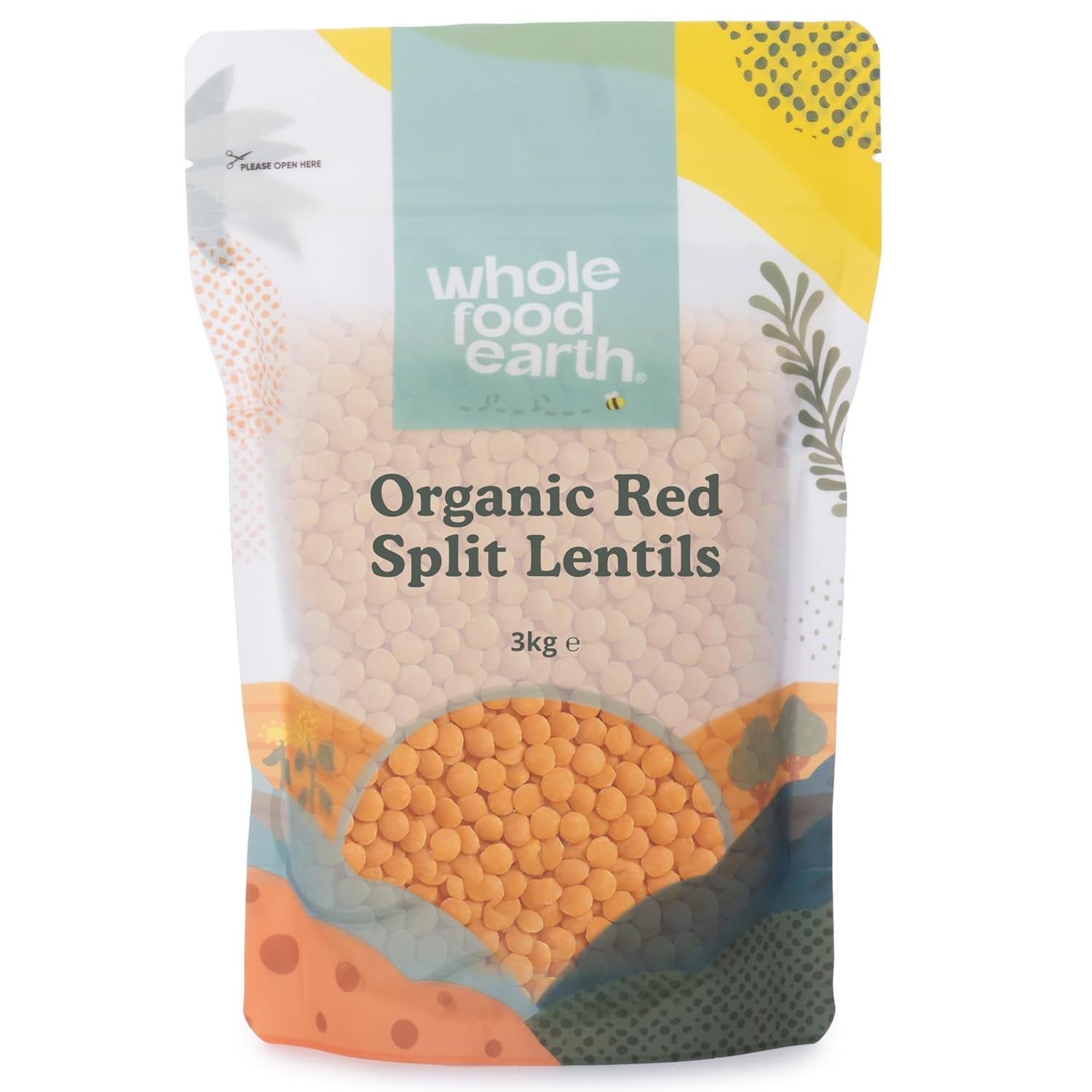Wholefood Earth Økologiske Splittede Røde Linser 3 kg Ikke-GMO Vegansk Fiberrigt Højt proteinindhold fra certificeret økologisk landbrug