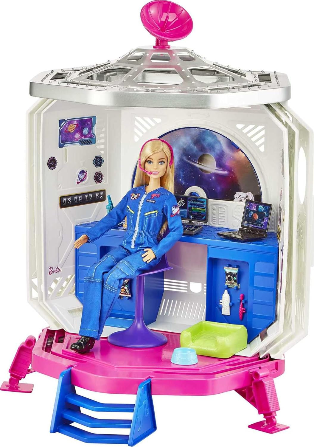 Barbie GXF27 - Space Station Space Adventure, Space Doll, Hvalp, Workstation, Space Scenes, 20 tilbehør, gavelegetøj til børn fra 3 år og opefter