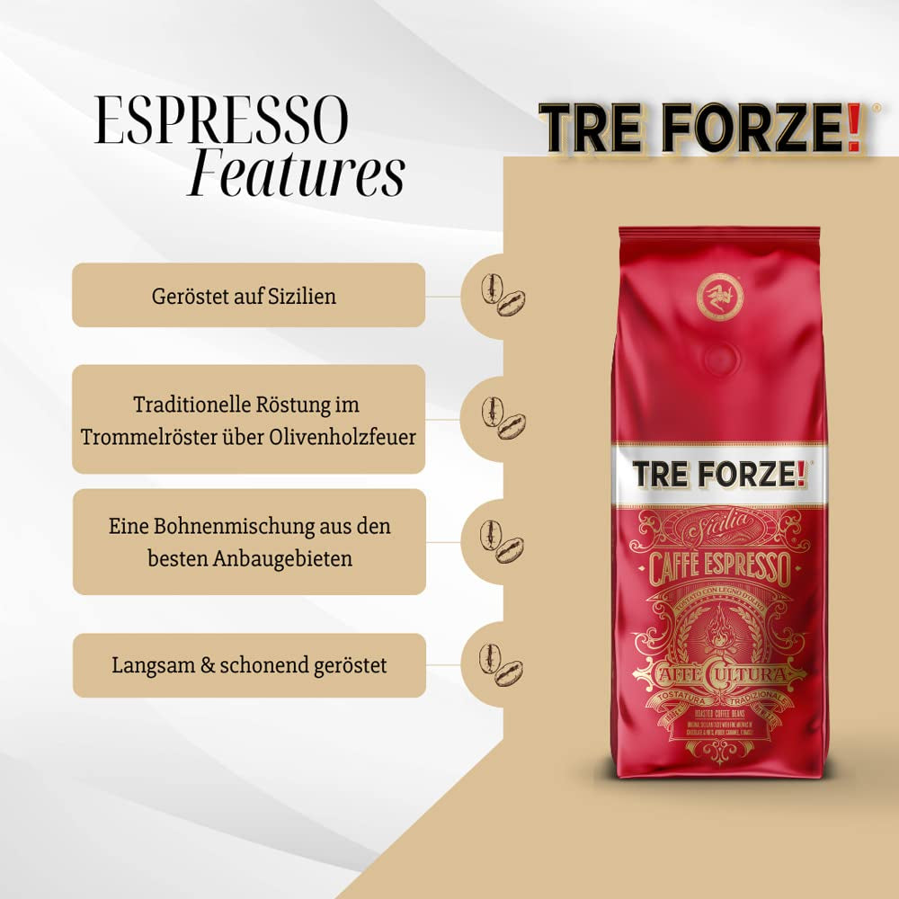 Espresso Caffè - 1 kg Espressobønner Traditionel røst over Olivenholzfeuer In Handarbeit - Premium Kaffeebohnen für Vollautomat und Siebträger