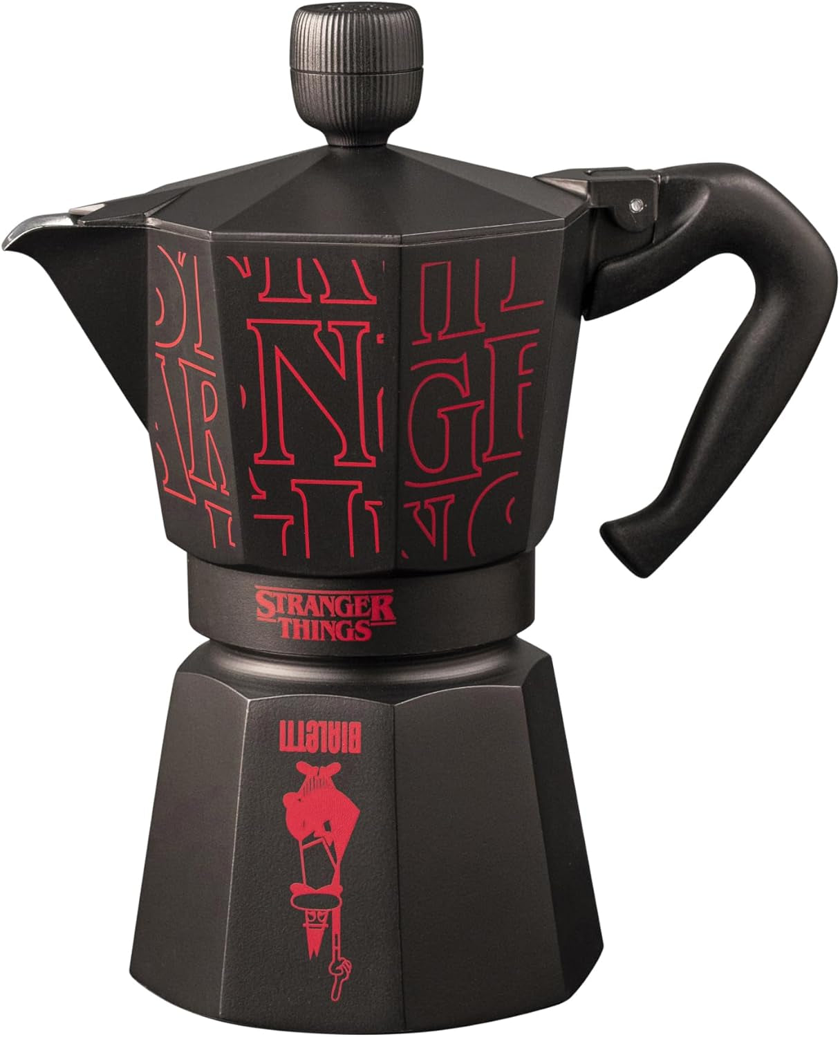 Bialetti Moka Express Stranger Things 6-kops kaffemaskine, musikknap med USB-C-opladningsfunktion, ikke egnet til induktionskogeplader, 6 kopper (270 ml), sort