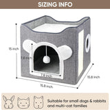 Katzenbetten für Indoor Katzen, Faltbares Katzenhaus, Katzenhöhle 2 Schicht Würfel Großer Raum Katzenbett med Kratzbrett und Spielball, 15,8 x 15,8 x 15 tommer