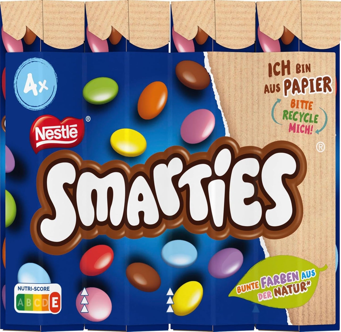 Nestlé SMARTIES Multipack, lille rulle, chokoladefarvede linser, ideel til børnefødselsdage, naturlige farver, sekskantet rulle, pakke med 12 (12x (4 x 34g))