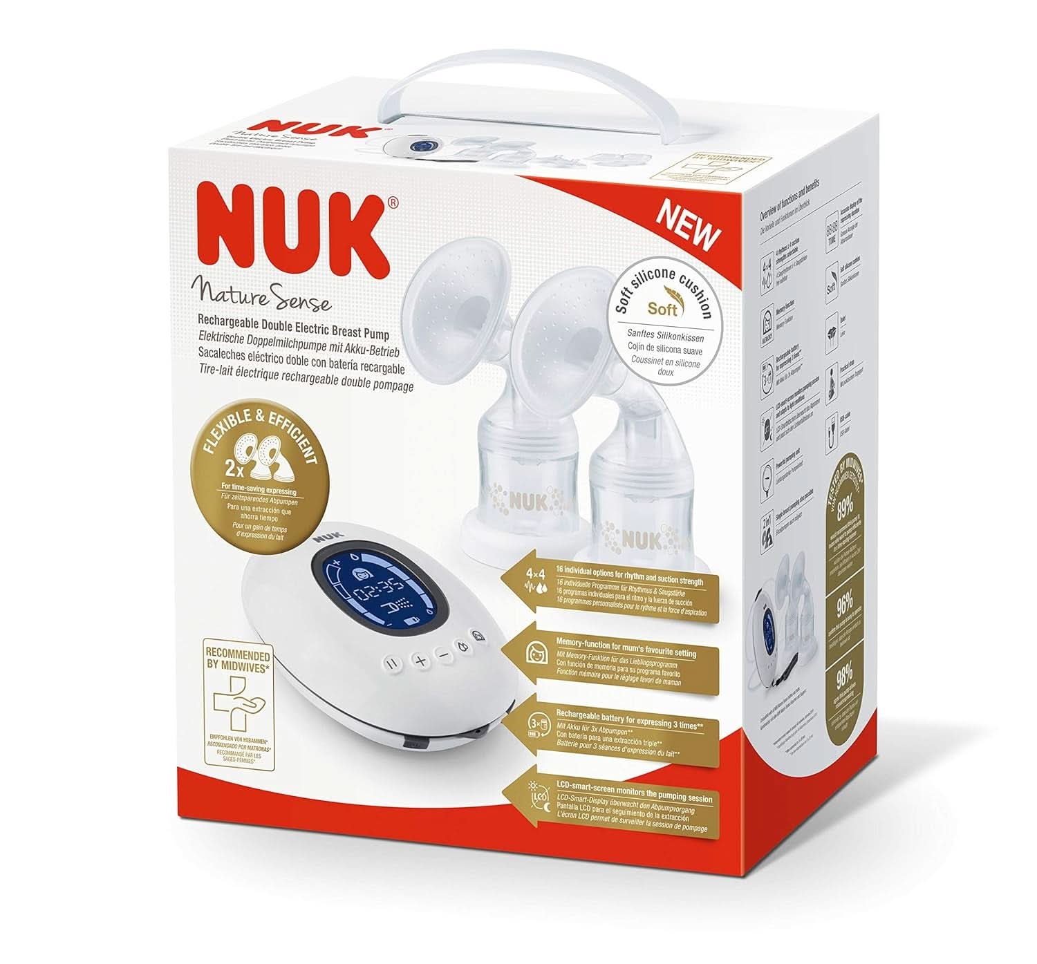 NUK Nature Sense dobbelt elektrisk brystpumpe | Med batteri, LCD display 2X beholdere til modermælk på 150 ml Tilbehør Mad og Amning Bebe Naty Shop