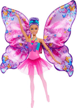 Barbie Dance And Flutter 2-i-1 Danser-til-sommerfugl transformationsdukke med åbne vinger, lilla hår, hårsmykker og aftagelige tutuer, HXJ10 Naty Shop Dolls Standardtitel