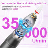 Trådløs elektrisk neglefil - 35000 RPM til gelnegle, 12 i 1 professionel negle- og akrylfil, 5-trins manicure- og pedicuresæt