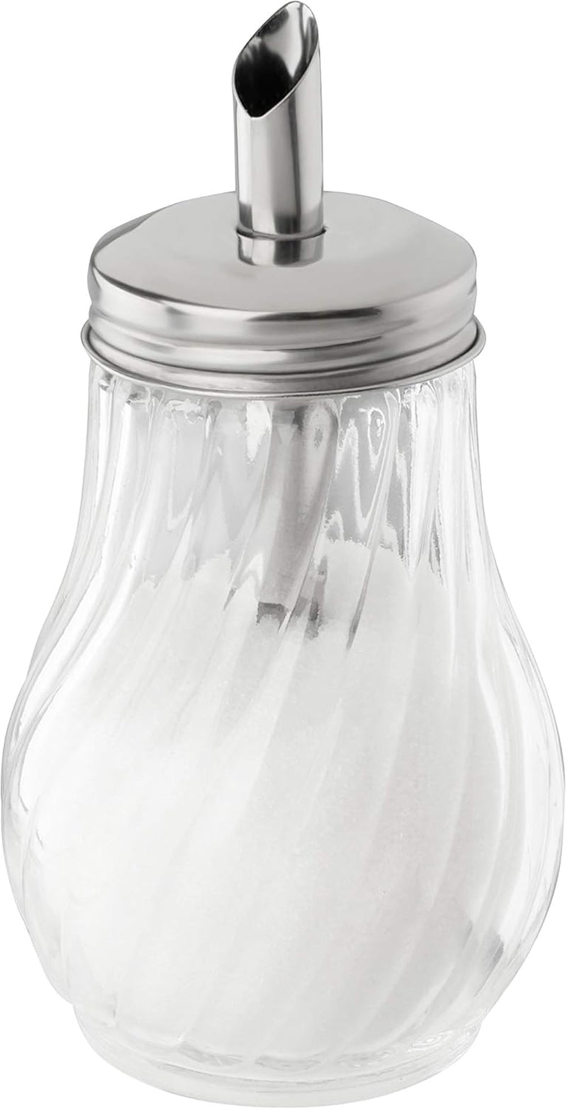 FMprofessional 280ml FLEURETTE sukkerdispenser, glasbeholder, beholder til nem dosering, beholder til forskellige lejligheder, højkvalitetsbeholder (farve: sølv), antal: 1 stk.