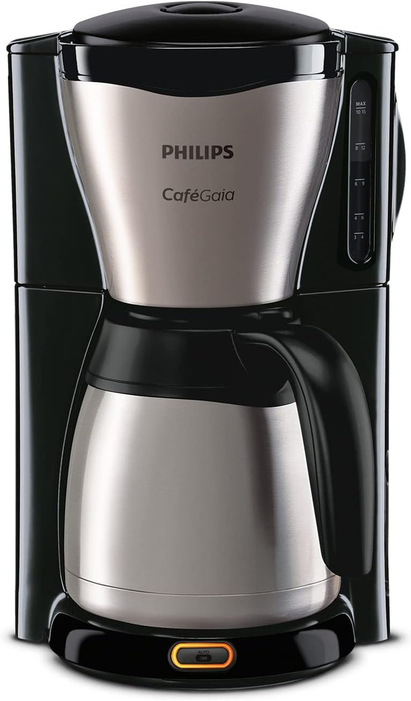 PHILIPS Café Gaia Filter Espressomaskine - Termokande i rustfrit stål, Anti-drypsystem, Intens Aroma, Auto-Off, 1300ml, Sort (HD7546/20)