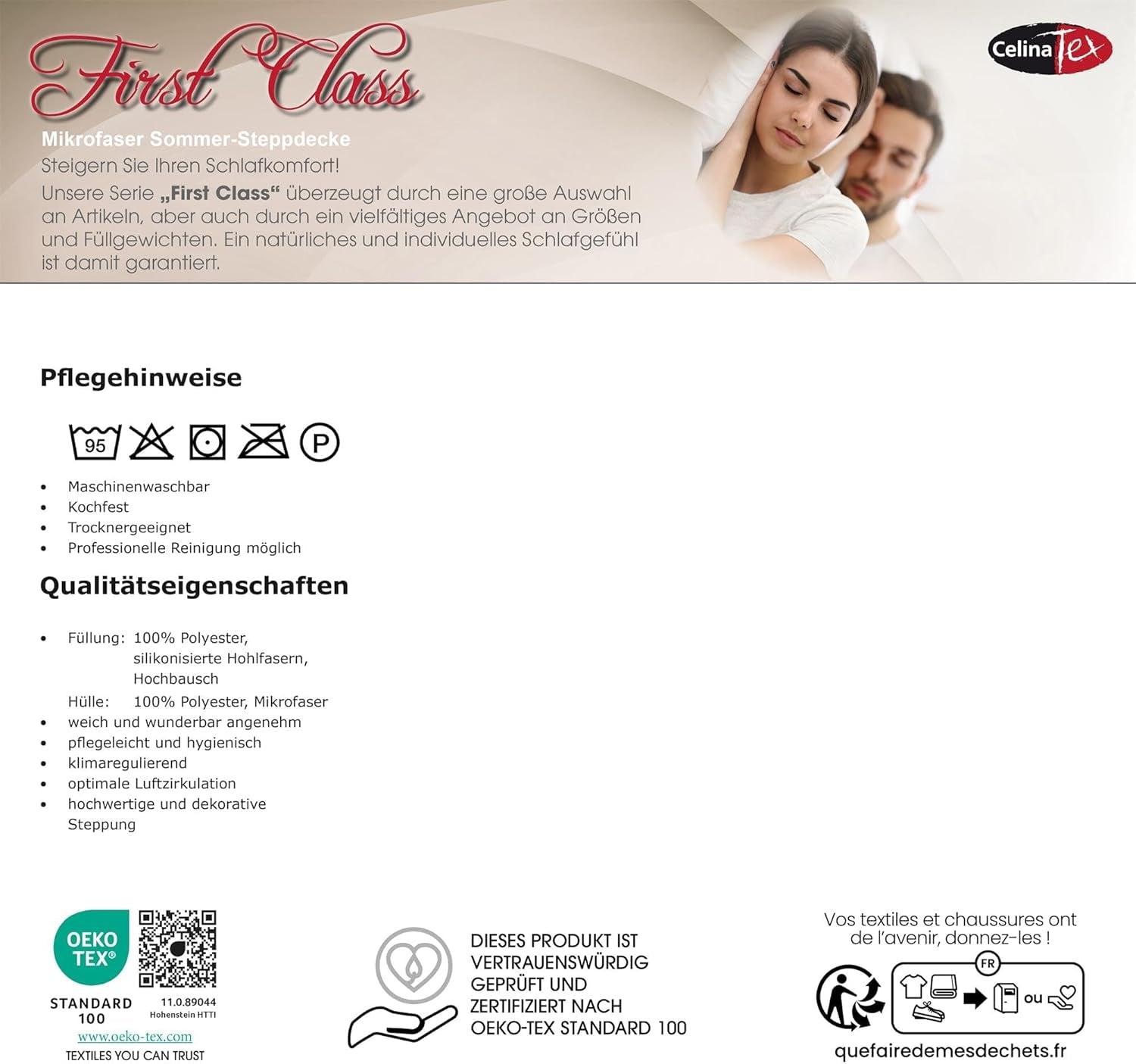 Celinatex First Class Sommer Letvægtsdyne 155 X 200 Cm Dyne Ultralet Sommeråndbar Dyne Dyner og dyner Naty Shop