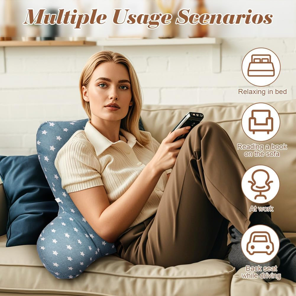 Læsepude, rygpude med armlæn, ryglæn i seng eller sofa, sengepude til læsning, arbejde og leg