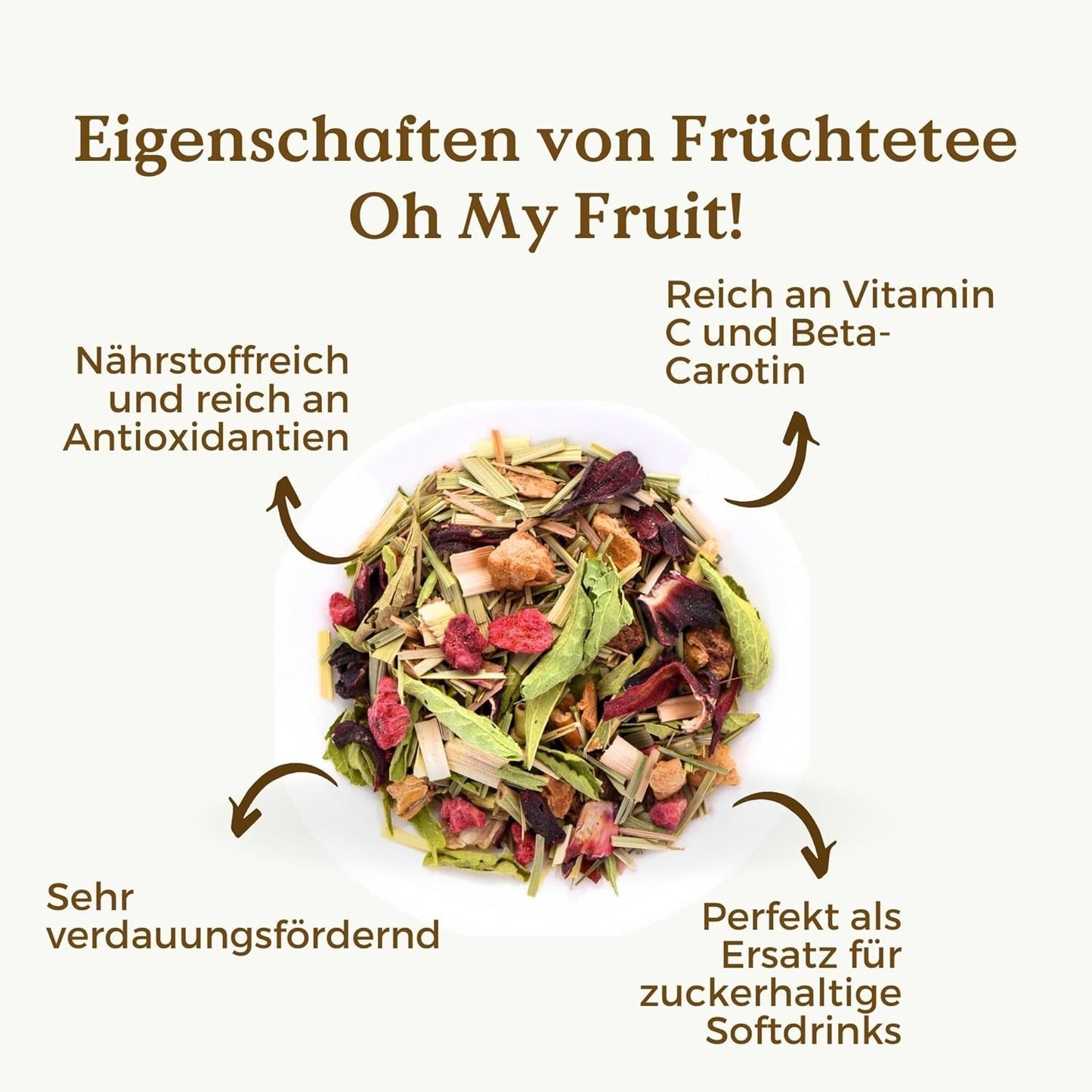 Oh My Fruit BIO frugtte 100 g (50 kopper) | Løs frugtte med æbler, hibiscus, hindbær, appelsiner og steviablade REPLANTEA