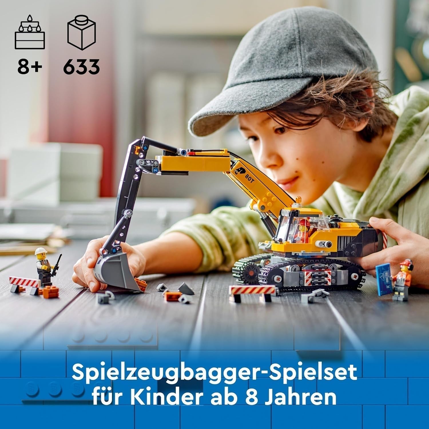 LEGO City larvegravemaskine, legetøjsgravemaskine til børn fra 8 år, byggelegetøj med gravemaskinemodel, bygbar lastbil med tilbehør og 3 minifigurer 60420 Byggesæt Besuche den LEGO-Store