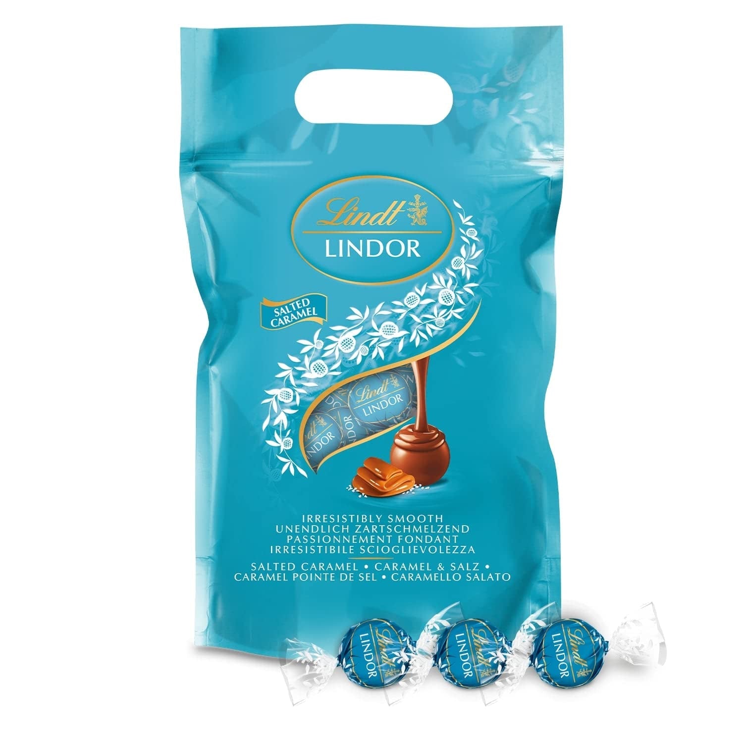 LINDOR chokoladekugler | 1 kg genlukkelig pose | ca. 80 mælkechokoladekugler med myntefyld | Bulkpakning & LINDOR saltede karamelchokoladekugler