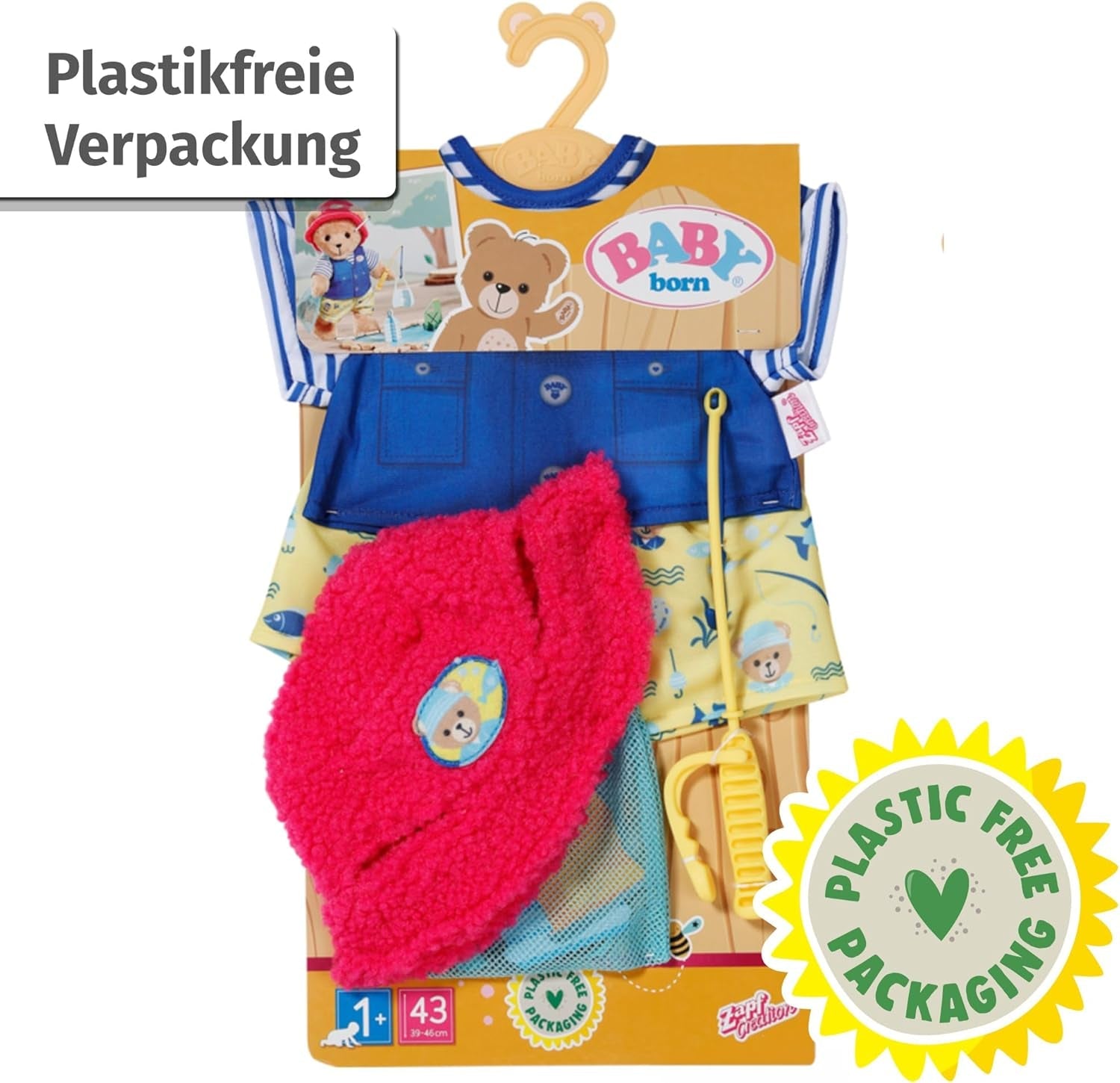 Baby født bamse lystfisker kostume med fiskestang til 43 cm dukker og bamse, 835982 Zapf Creation