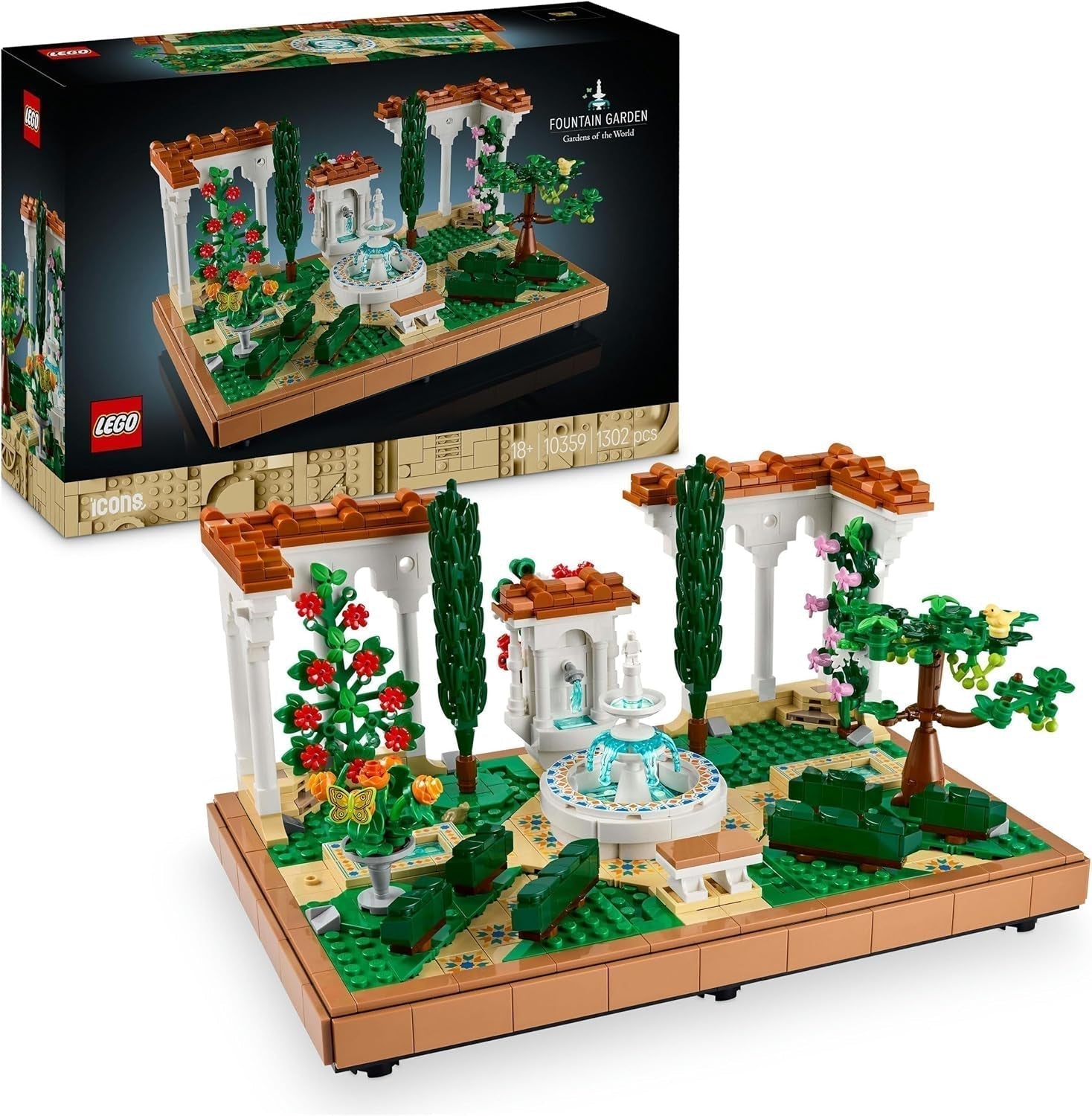 LEGO Icons Fountain Garden - Miniature byggesæt til voksne med blade, cypresser, træer, slyngplanter, blomster - Kreativ fødselsdagsgave idé, housewarming gave til kvinder, mænd - 10359 Byggesæt Besuche den LEGO-Store Standard titel