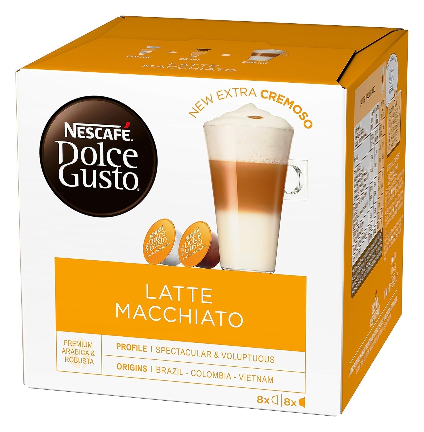 Latte Macchiato | 96 Kaffeekapseln & Latte Macchiato Caramel | 48 Kaffeekapseln | Arabica Robusta blanding | Feines Caramell Aroma og Leckerer Milchschaum