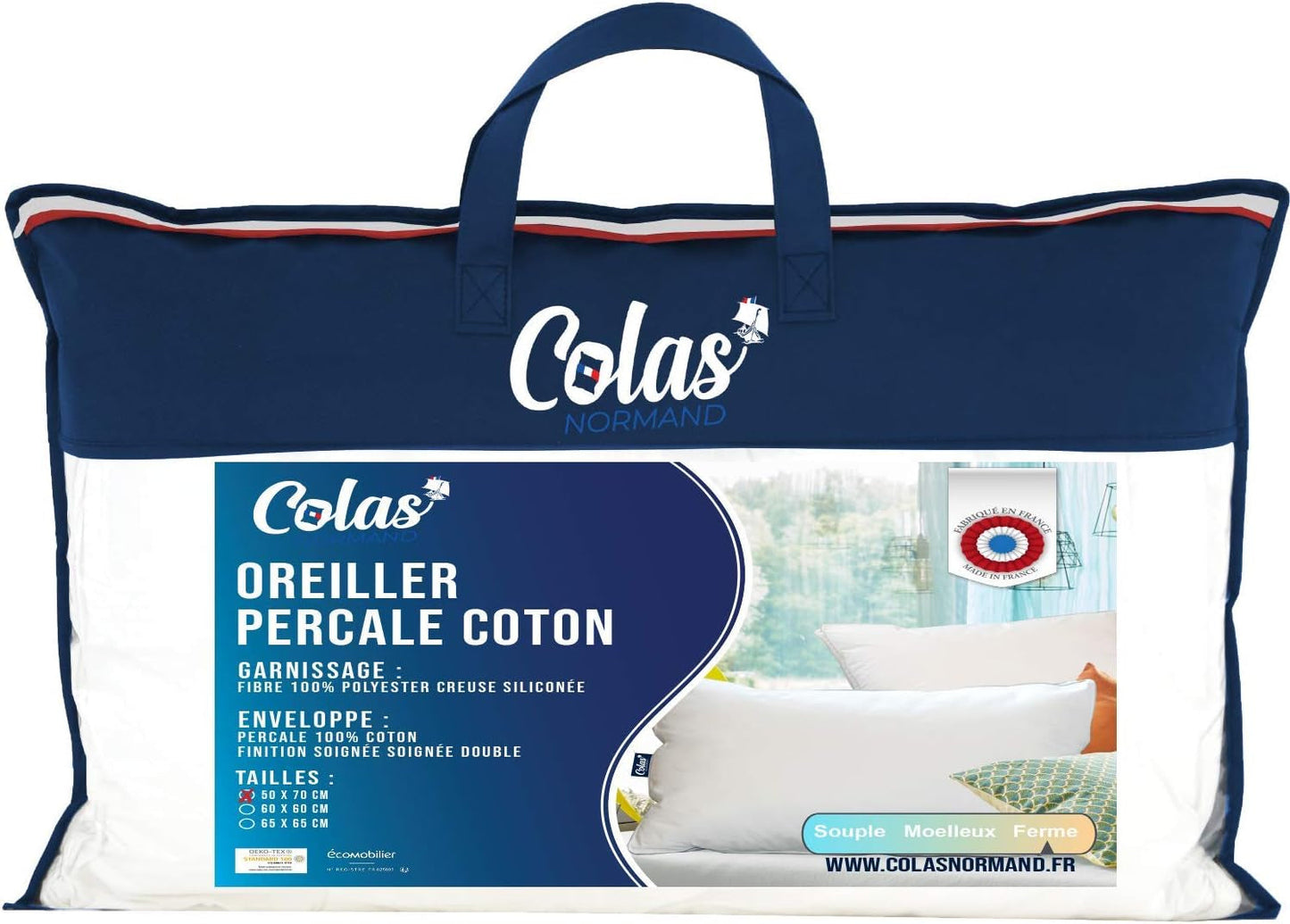 Pude, Bomuld, Percale, 50 X 70 Cm, Fin finish, Komfort, Percale, 100% Bomuld, Høj kvalitet, Blød, Made in France, Hvid 73130220 Naty Shop Standard Puder Standardtitel